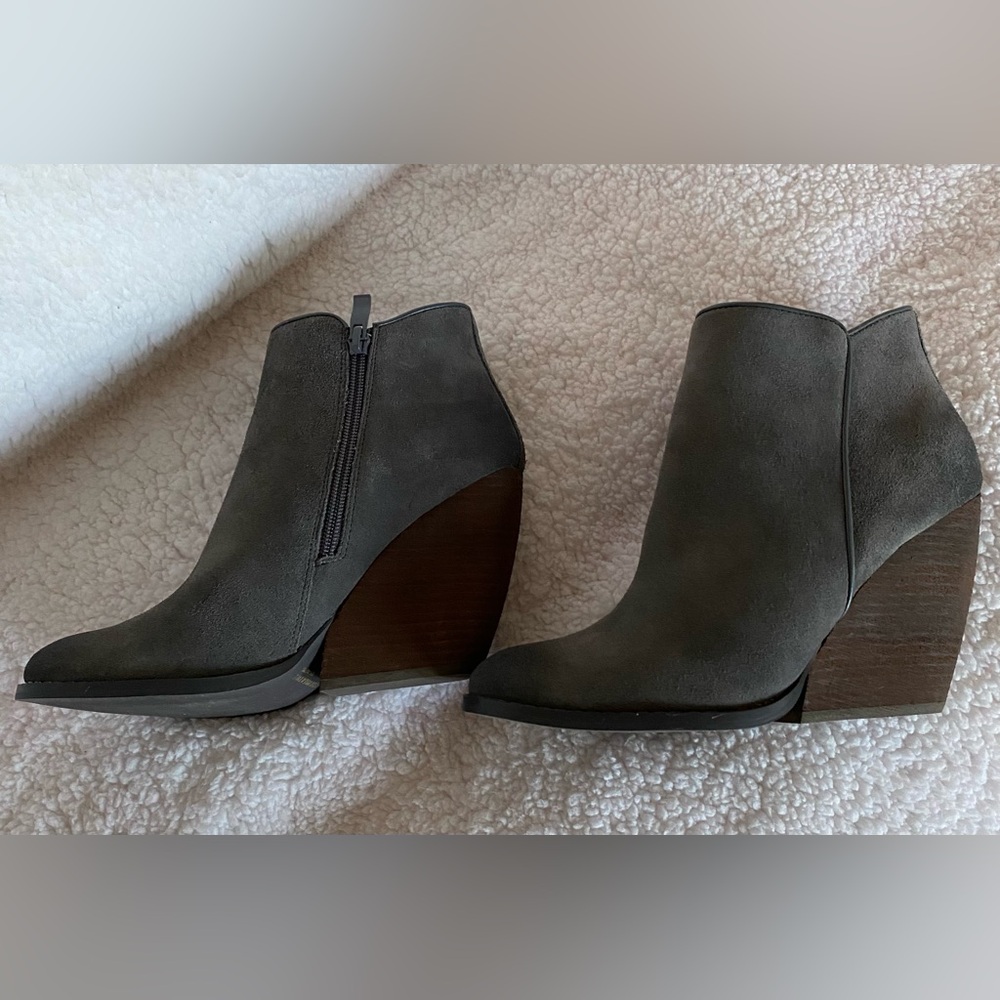 Very Volatile Whitby Suede Leather Side Zip Wedge Booties